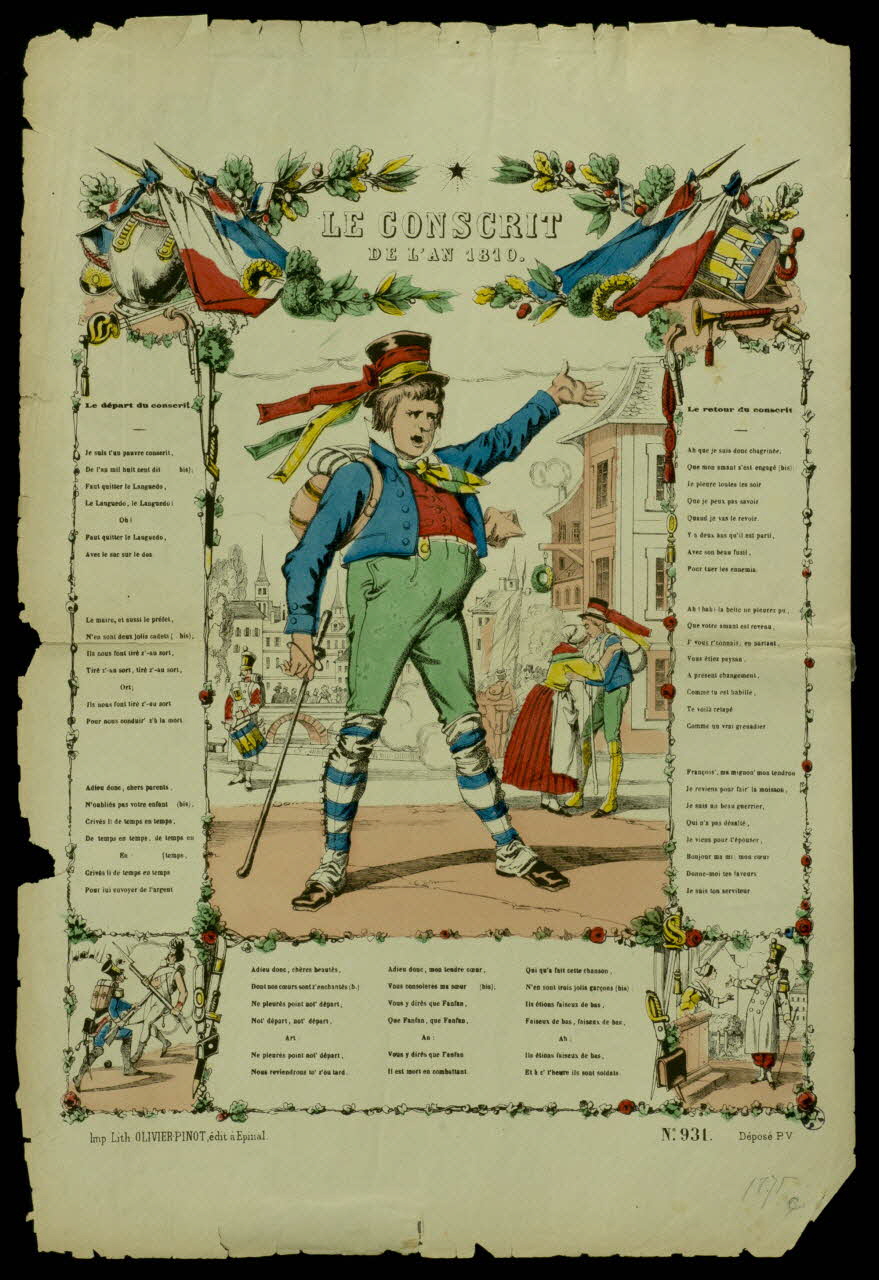 Olivier-Pinot estampe LE CONSCRIT  DE L'AN 1810. Lorraine, France 1875 1950.39.2092 Photo