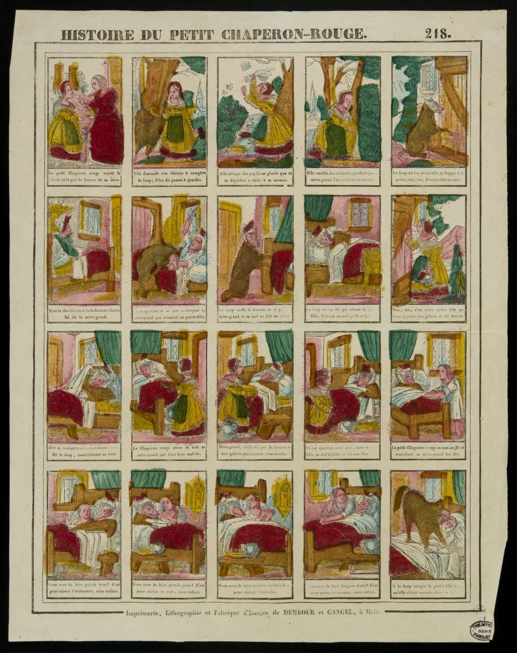 Dembour et Gangel estampe HISTOIRE DU PETIT CHAPERON-ROUGE. Metz 1840-1852 1950.39.2240 Photo