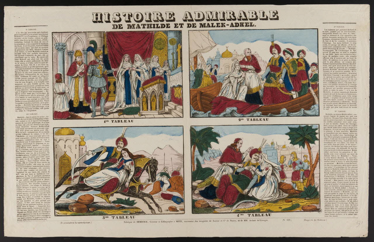 Adrien N. Dembour à compartiments (2x2) HISTOIRE ADMIRABLE  DE MATHILDE ET DE MALEK-ADHEL. Metz 1837-1840 1950.39.2384 Photo