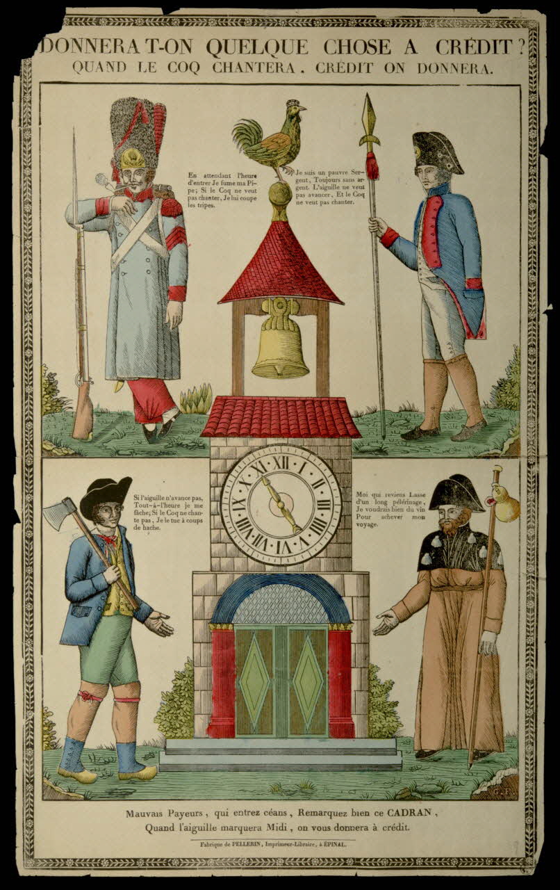 Pellerin estampe DONNERA T-ON QUELQUE CHOSE A CREDIT?  QUAND LE COQ CHANTERA. CREDIT ON DONNERA. Lorraine, France 1880 1950.39.2478 Photo