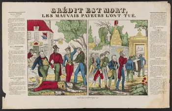 Gangel et Didion estampe CREDIT EST MORT,  LES MAUVAIS PAYEURS L'ONT TUE. Metz 1858-1868 1950.39.2481 Photo