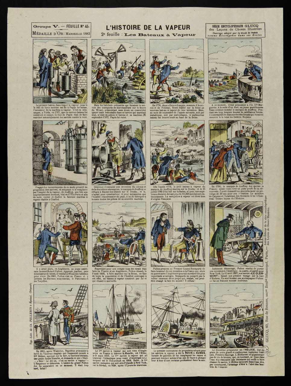 estampe L'HISTOIRE DE LA VAPEUR  2e feuille : Les Bateaux à Vapeur 1950.39.2597 Photo