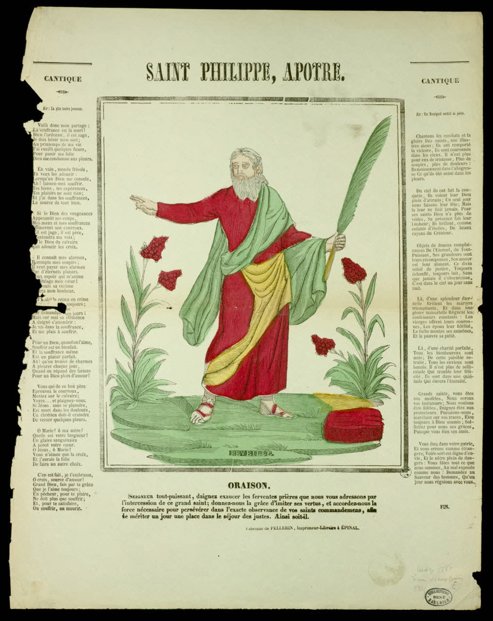 Antoine Réveillé ; Pellerin estampe SAINT PHILIPPE, APOTRE. Lorraine, France 1860 1950.39.274 Photo
