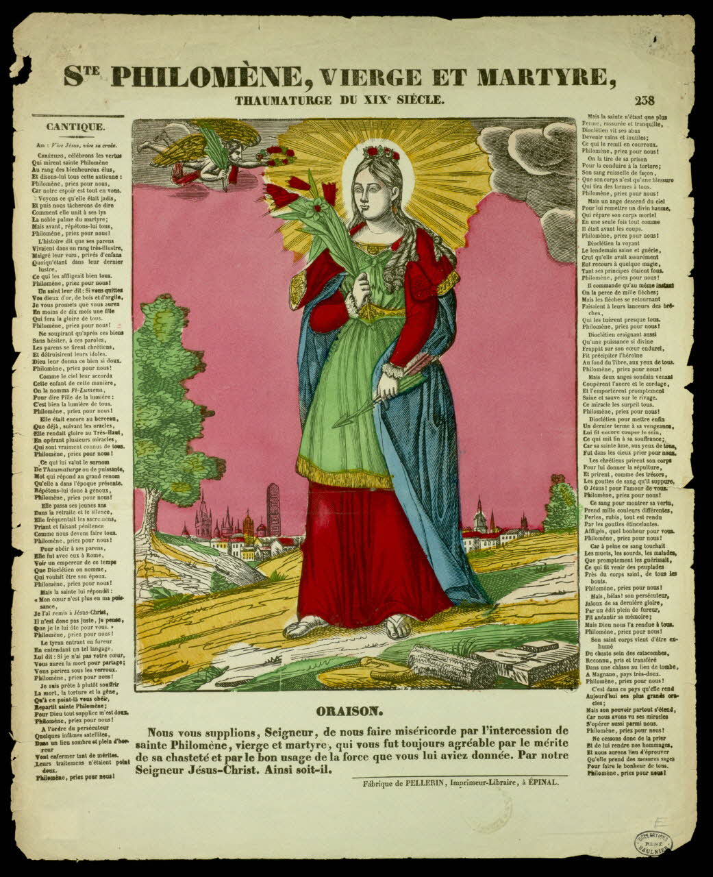 Antoine Réveillé ; Pellerin estampe STE PHILOMENE, VIERGE ET MARTYRE,  THAUMATURGE DU XIXe SIECLE. Lorraine, France 1912 1950.39.276 Photo