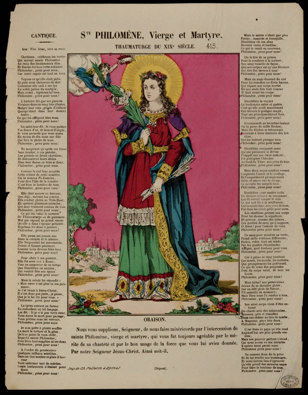 estampe STE PHILOMENE, Vierge et Martyre,  THAUMATURGE DU XIXe SIECLE. 1950.39.279 Photo