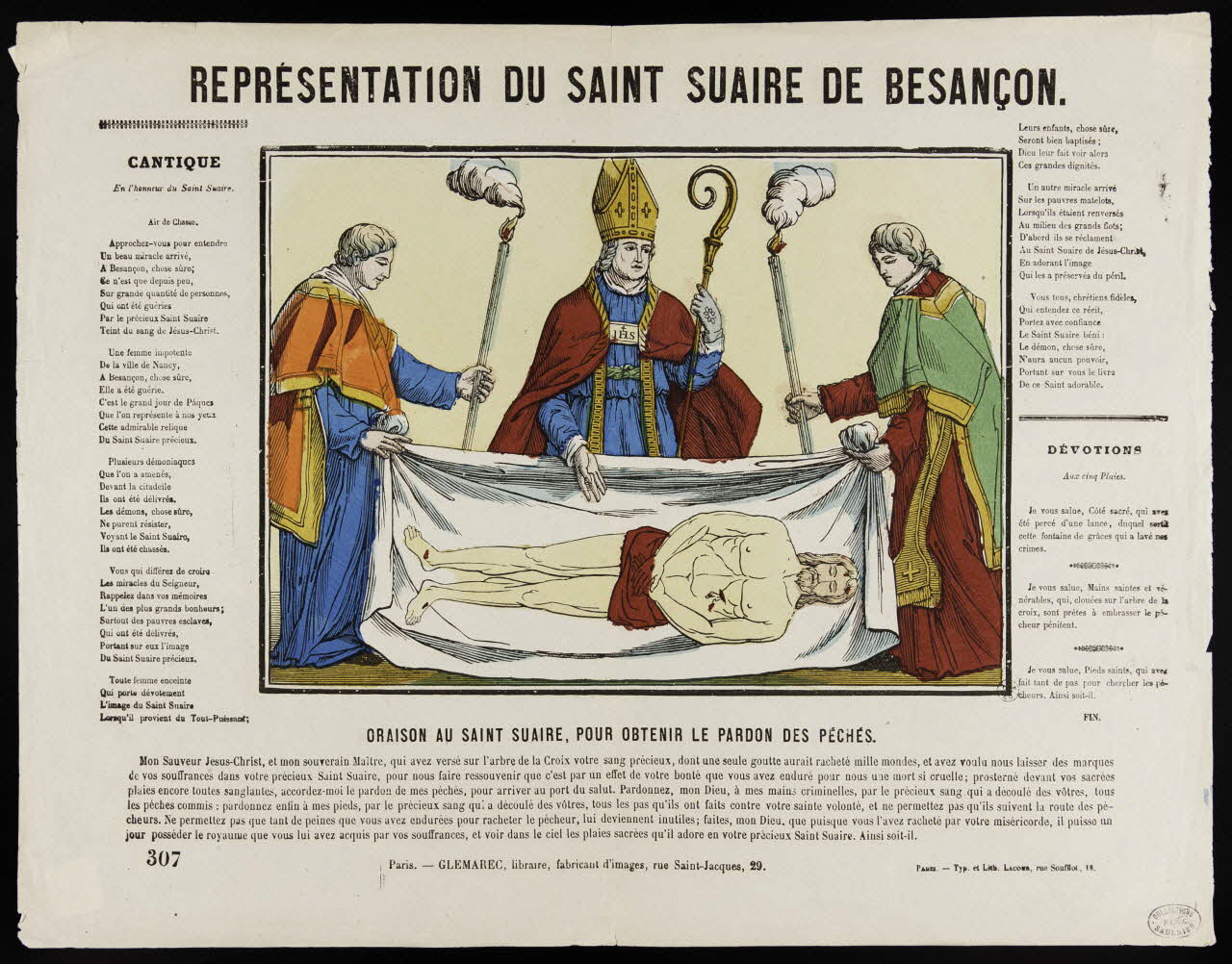 François Lacour ; Charles-Eugène Glémarec estampe REPRÉSENTATION DU SAINT SUAIRE DE BESANCON. Paris 1860 1950.39.464 Photo