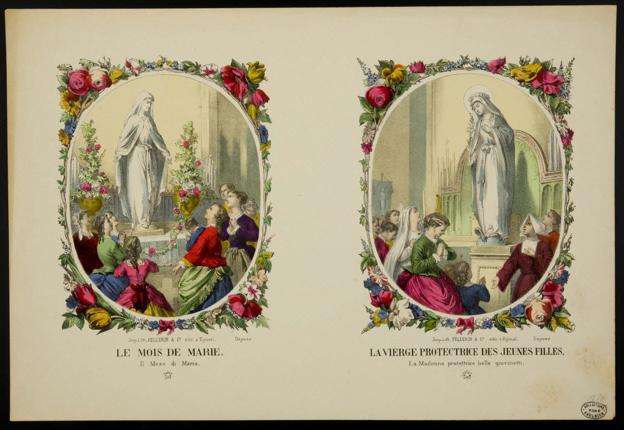 estampe LE MOIS DE MARIE. LA VIERGE PROTECTRICE DES JEUNES FILLES. 1950.39.513 Photo
