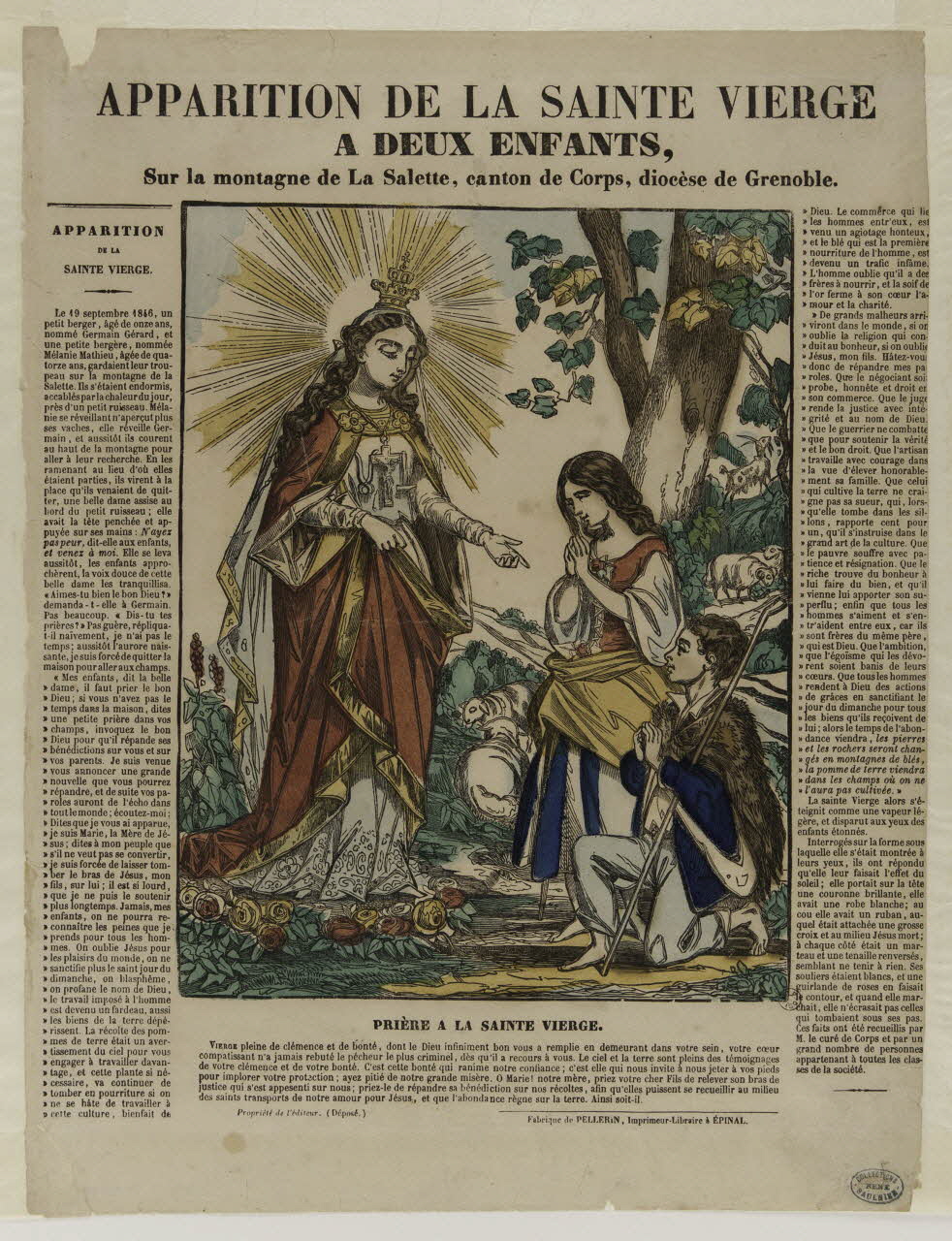 estampe APPARITION DE LA SAINTE VIERGE  A DEUX ENFANTS,  Sur la montagne de La Salette, canton de Corps, diocèse de Grenoble. 1950.39.569 Photo