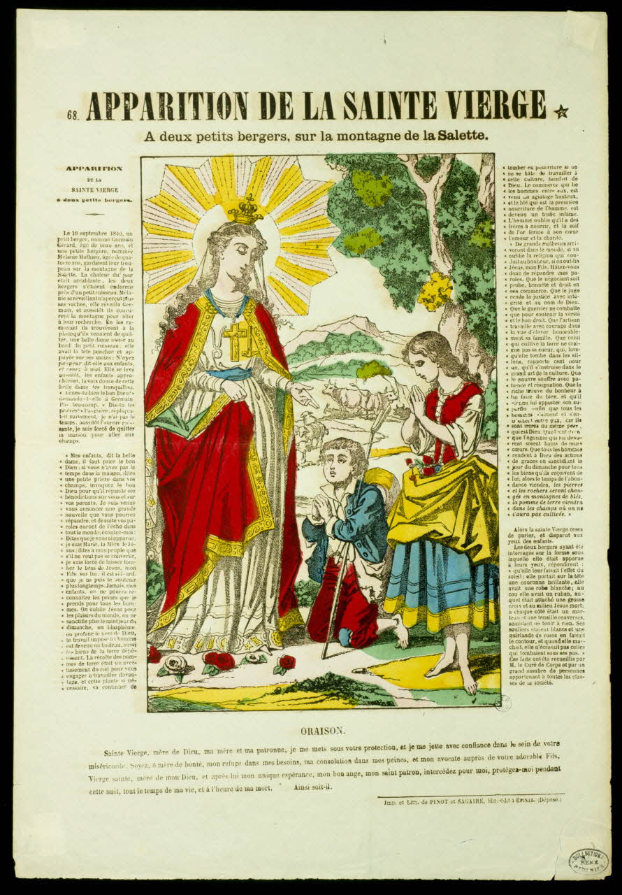 Pinot et Sagaire estampe APPARITION DE LA SAINTE VIERGE Lorraine, France 1860 1950.39.571 Photo