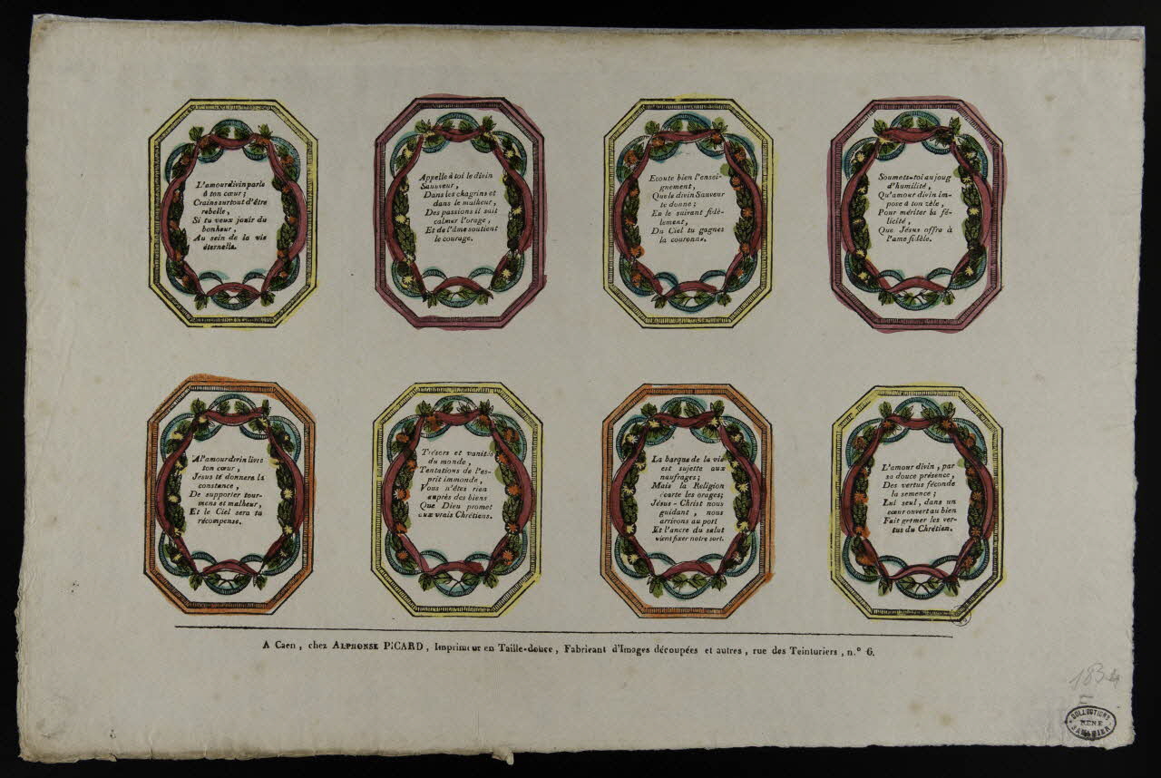 Alphonse Picard imagerie ancienne Vignettes avec textes religieux Caen 1828-1838 1950.39.653 Photo