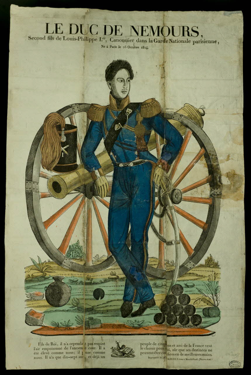 Deckherr Frères; imagerie ancienne LE DUC DE NEMOURS, Second fils de Louis-Philippe I.er, Canonnier dans la Garde Nationale parisienne,  Né à Paris le 25 octobre 1814. Bourgogne-Franche-Comté, France 1830 1950.39.736 Photo