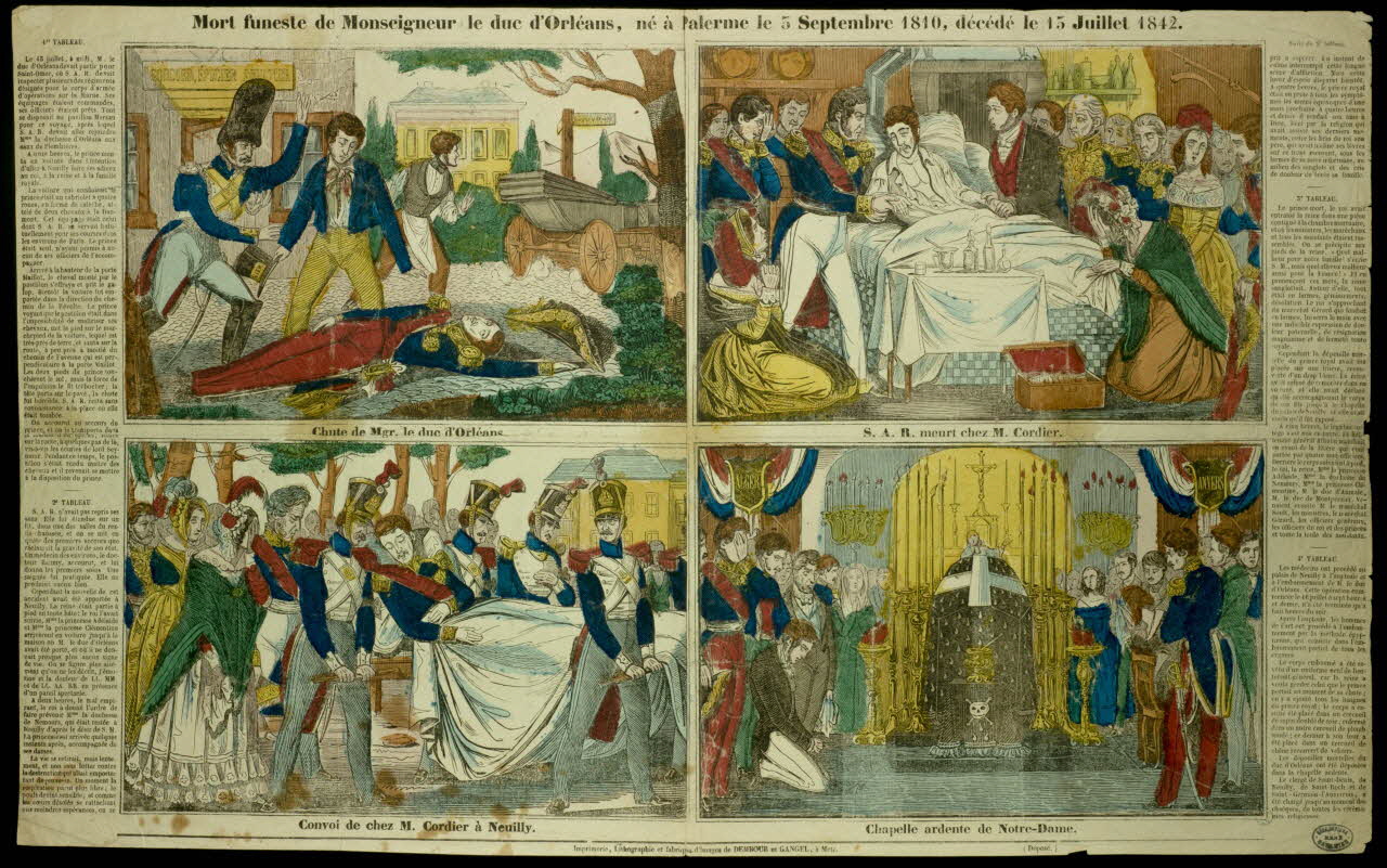 Dembour et Gangel estampe Mort funeste de Monseigneur le Duc d'Orléans, né à Palerme le 3 Septembre 1810, décédé le 15 Juillet 1842. Metz 1840-1852 1950.39.778 Photo