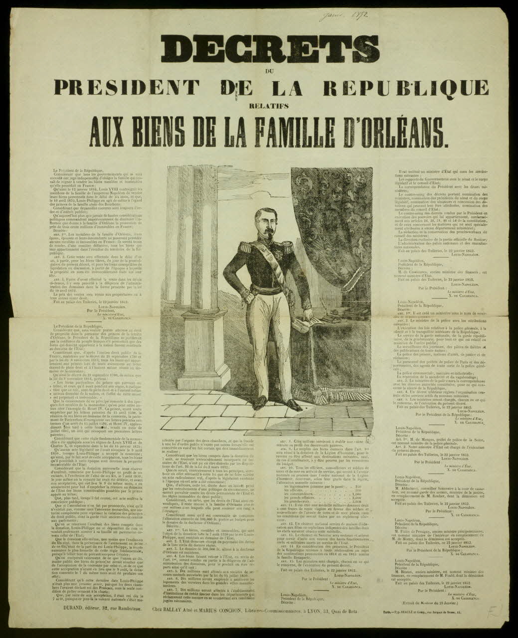 estampe DECRETS  DU   PRESIDENT DE LA REPUBLIQUE  RELATIFS  AUX BIENS DE LA FAMILLE D'ORLEANS. 1950.39.812 Photo