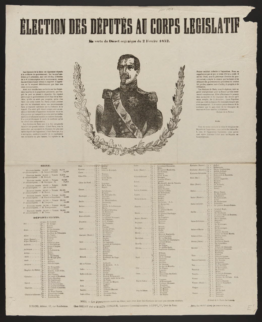estampe ELECTIONS DES DEPUTES AU CORPS LEGISLATIF 1950.39.817 Photo