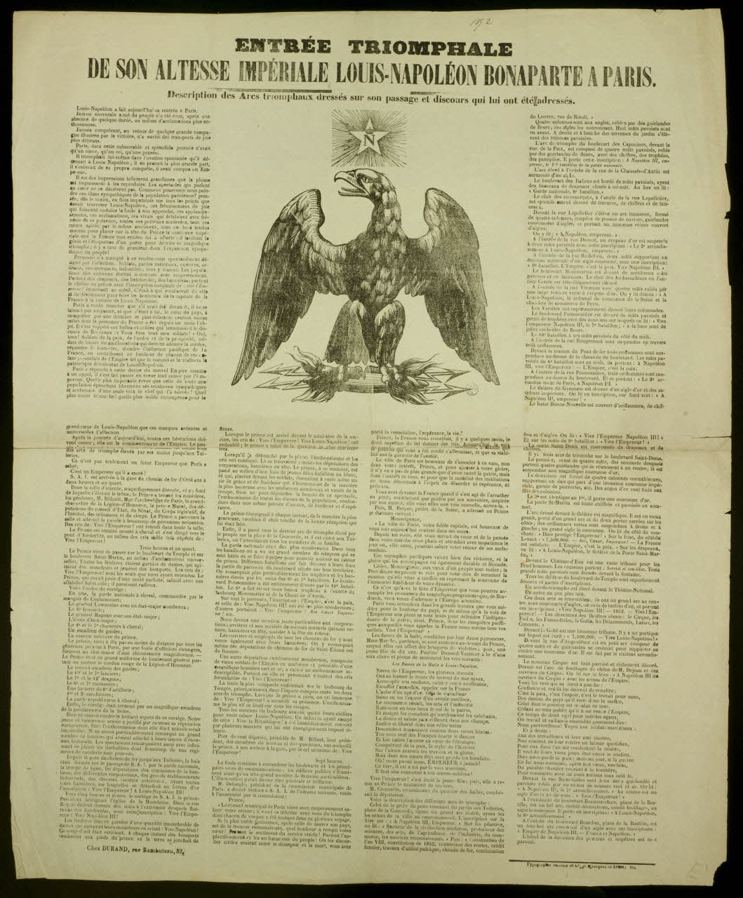 Beaulé estampe ENTREE TRIOMPHALE DE SON ALTESSE IMPERIALE LOUIS-NAPOLEON BONAPARTE A PARIS. Ile-de-France, France 1852 1950.39.824 Photo