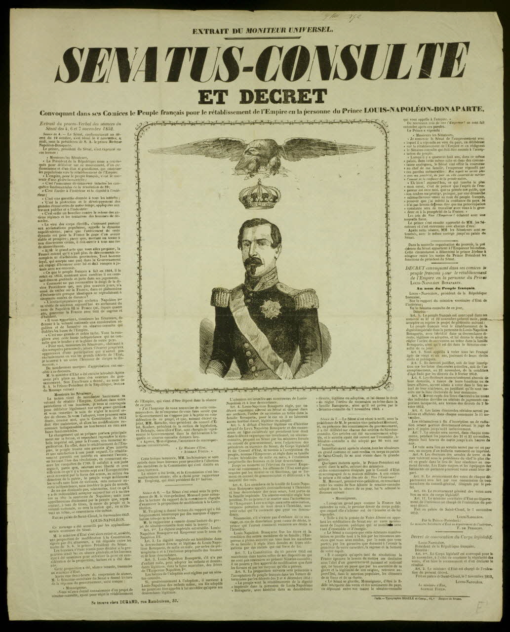 Beaulé estampe SENATUS-CONSULTE  ET DECRET Ile-de-France, France 1852 1950.39.826 Photo