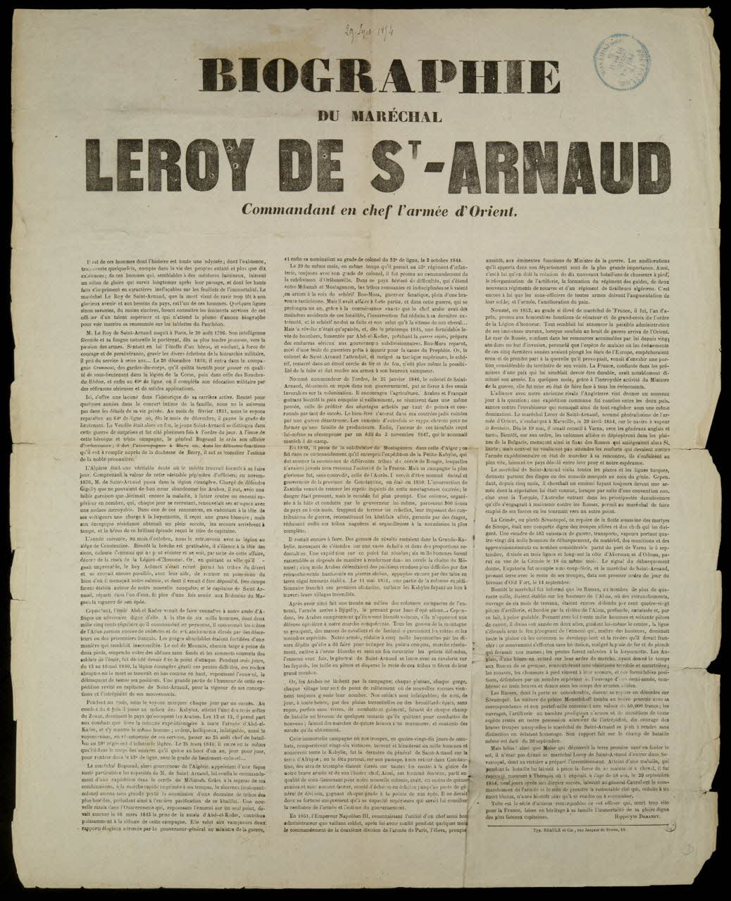 estampe BIOGRAPHIE  DU MARECHAL  LEROY DE ST-ARNAUD 1950.39.853 Photo