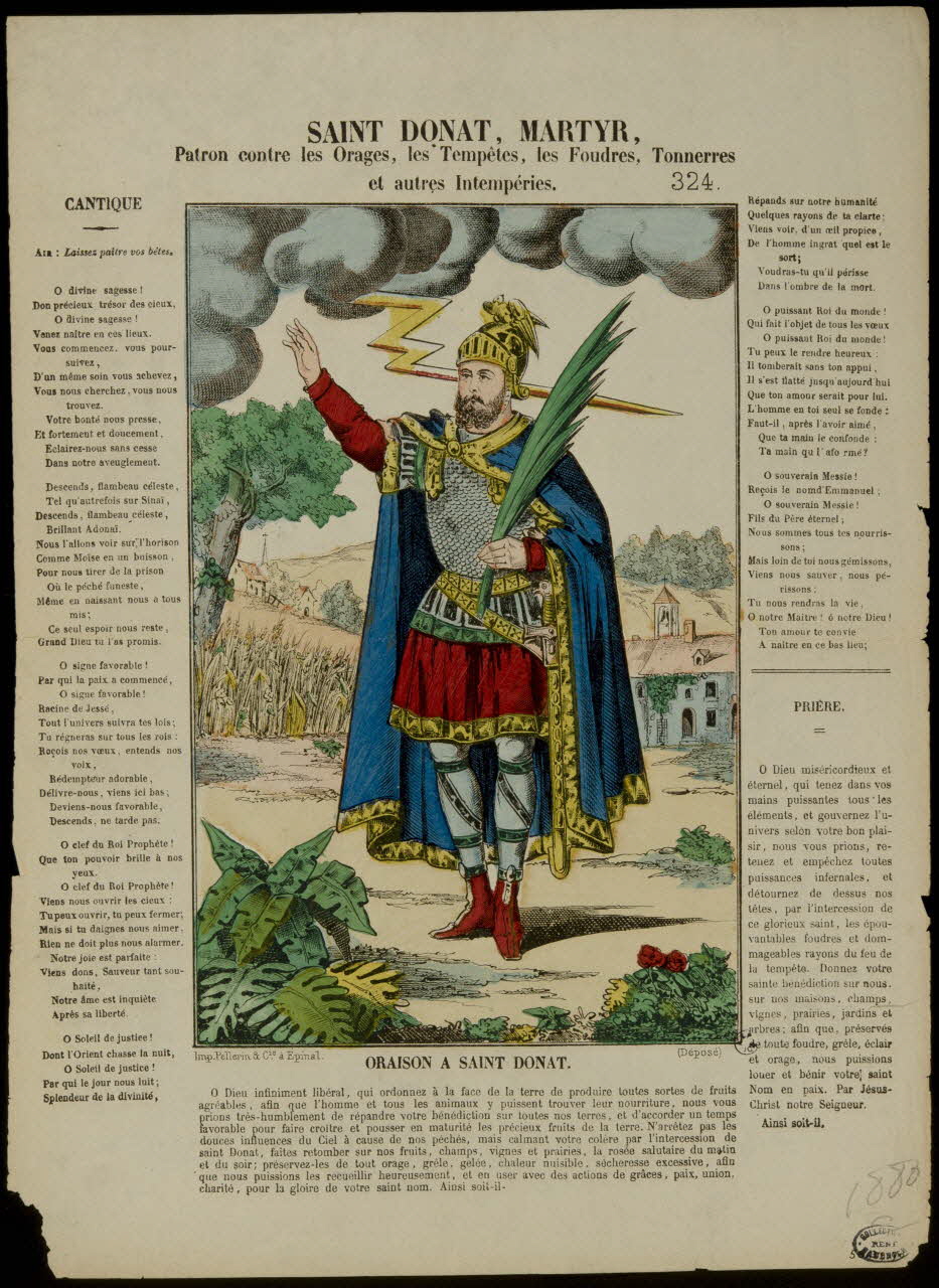 Pellerin estampe SAINT DONAT, MARTYR,  patron contre les Orages, les Tempêtes, les Foudres, Tonnerres  et autres Intempéries. Lorraine, France 1880 1950.39.90 Photo