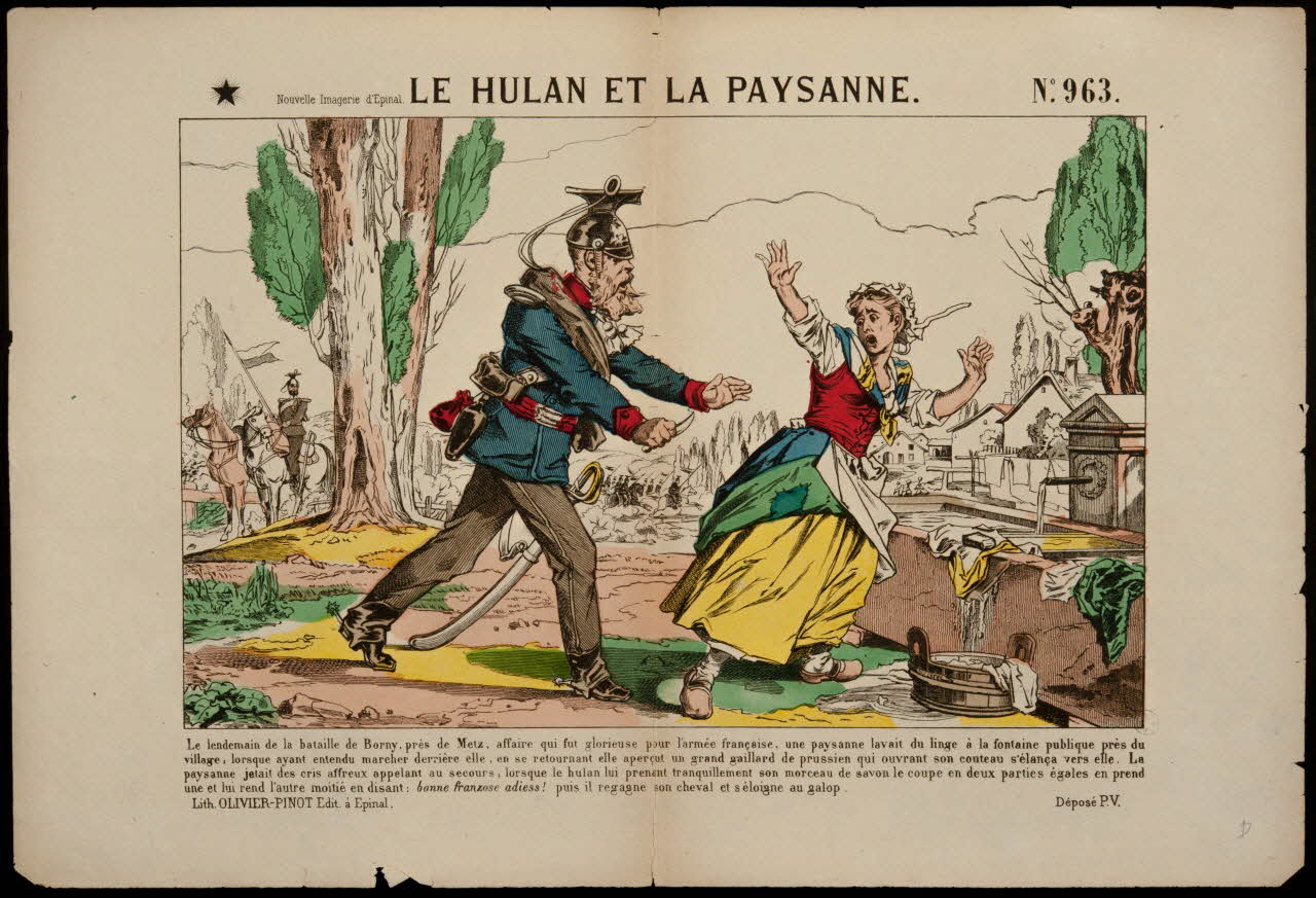 François-Charles Pinot estampe LE HULAN ET LA PAYSANNE. Lorraine, France 1875-1888 1950.39.917 Photo