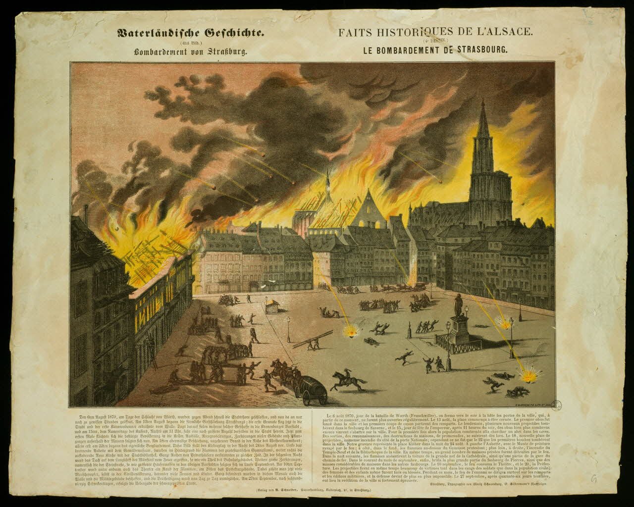 U. Schneider estampe FAITS HISTORIQUES DE L'ALSACE.  LE BOMBARDEMENT DE STRASBOURG. Alsace, France 1870 1950.39.936 Photo