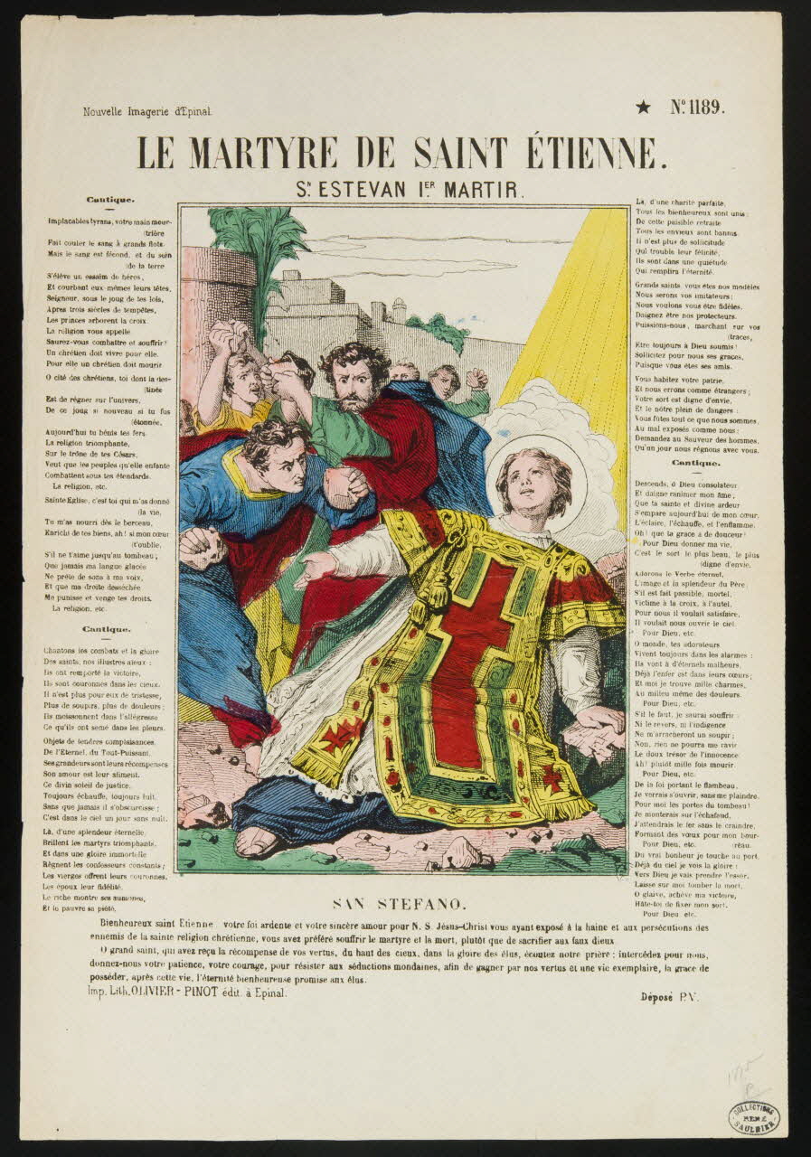 Olivier-Pinot estampe LE MARTYRE DE SAINT ETIENNE. Lorraine, France 1874-1888 1950.39.99 Photo