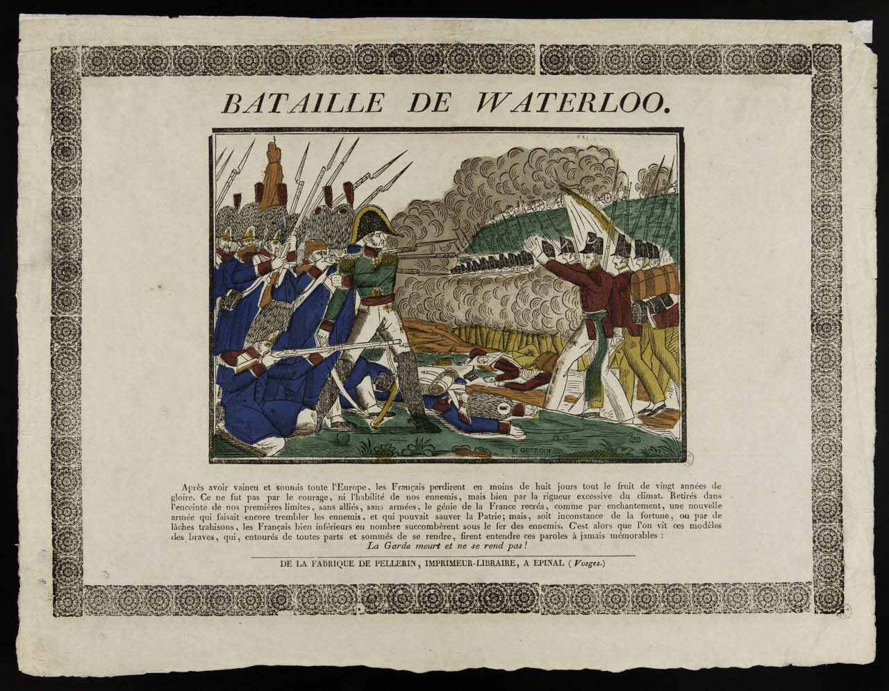 François Georgin ; Pellerin imagerie ancienne BATAILLE DE WATERLOO. Lorraine, France 1837 1950.9.2 Photo