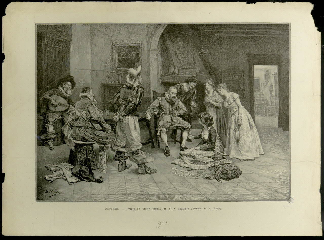 estampe Tireuse de cartes, tableau de M. J. Caballero 1950.9.440 Photo