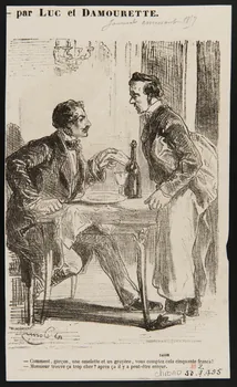 estampe - Et dire qu'autrefois, rien que pour une pauvre petite réussite, on vous brûlait comme  sorcière, après vous avoir traînée sur la clé !  - Comment !...  - Oui, madame, mais vous devez bien comprendre que ce n'était pas une clé ordinaire 1950.9.455 Photo