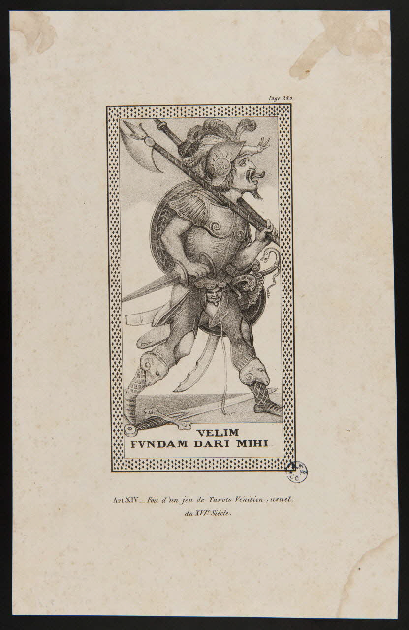 estampe Art. XIV - Fou d'un jeu de Tarots Vénitien, usuel,  du XVIe Siècle. 1950.9.471 Photo