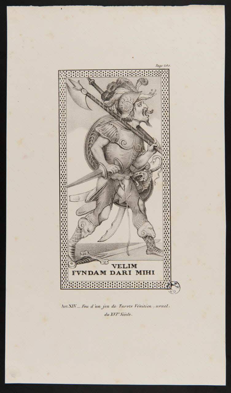 estampe Art. XIV - Fou d'un jeu de Tarots Vénitien, usuel,  du XVIe Siècle. 1950.9.472 Photo