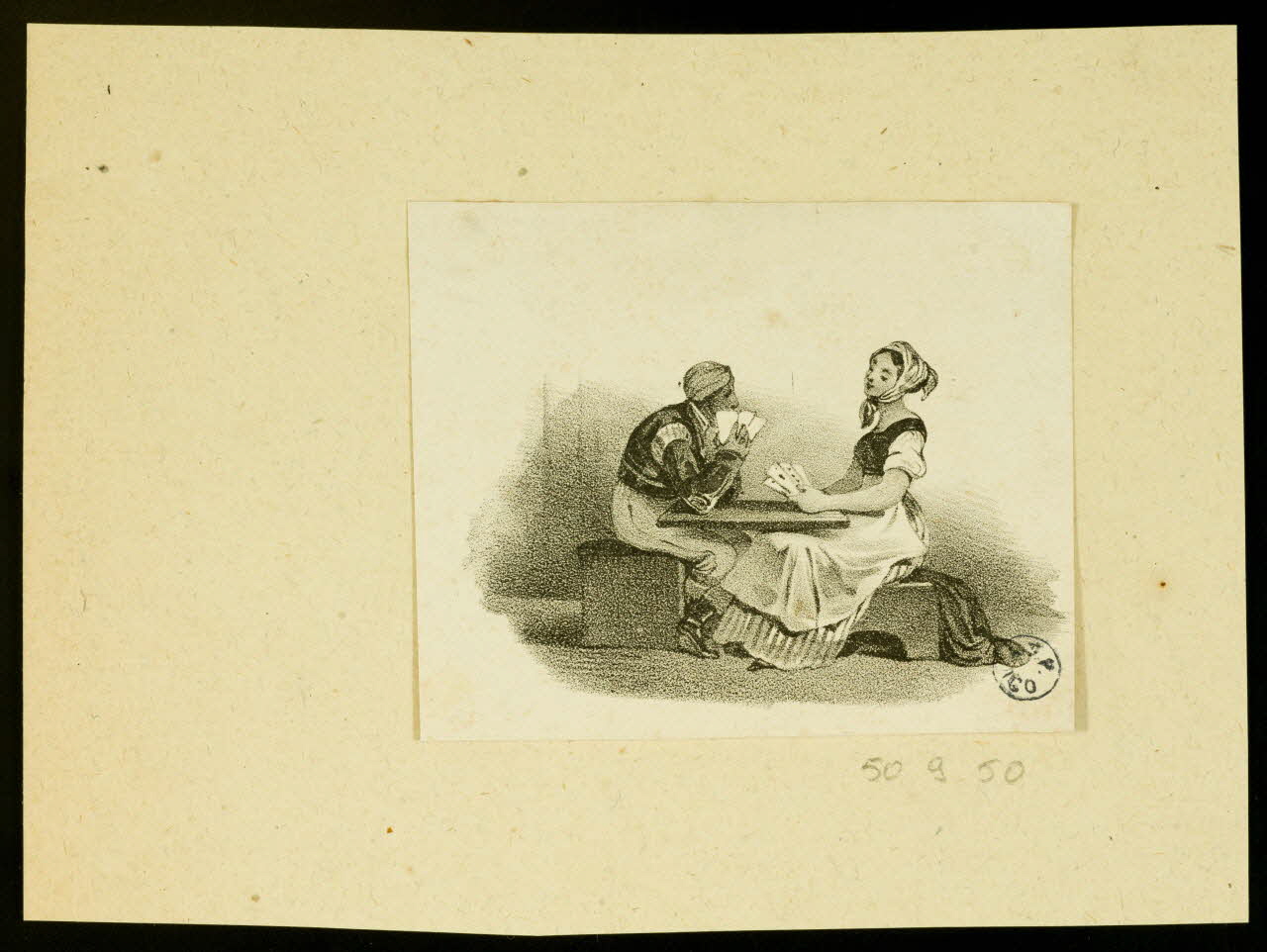 estampe Un homme et une femme jouent aux cartes 1950.9.50 Photo