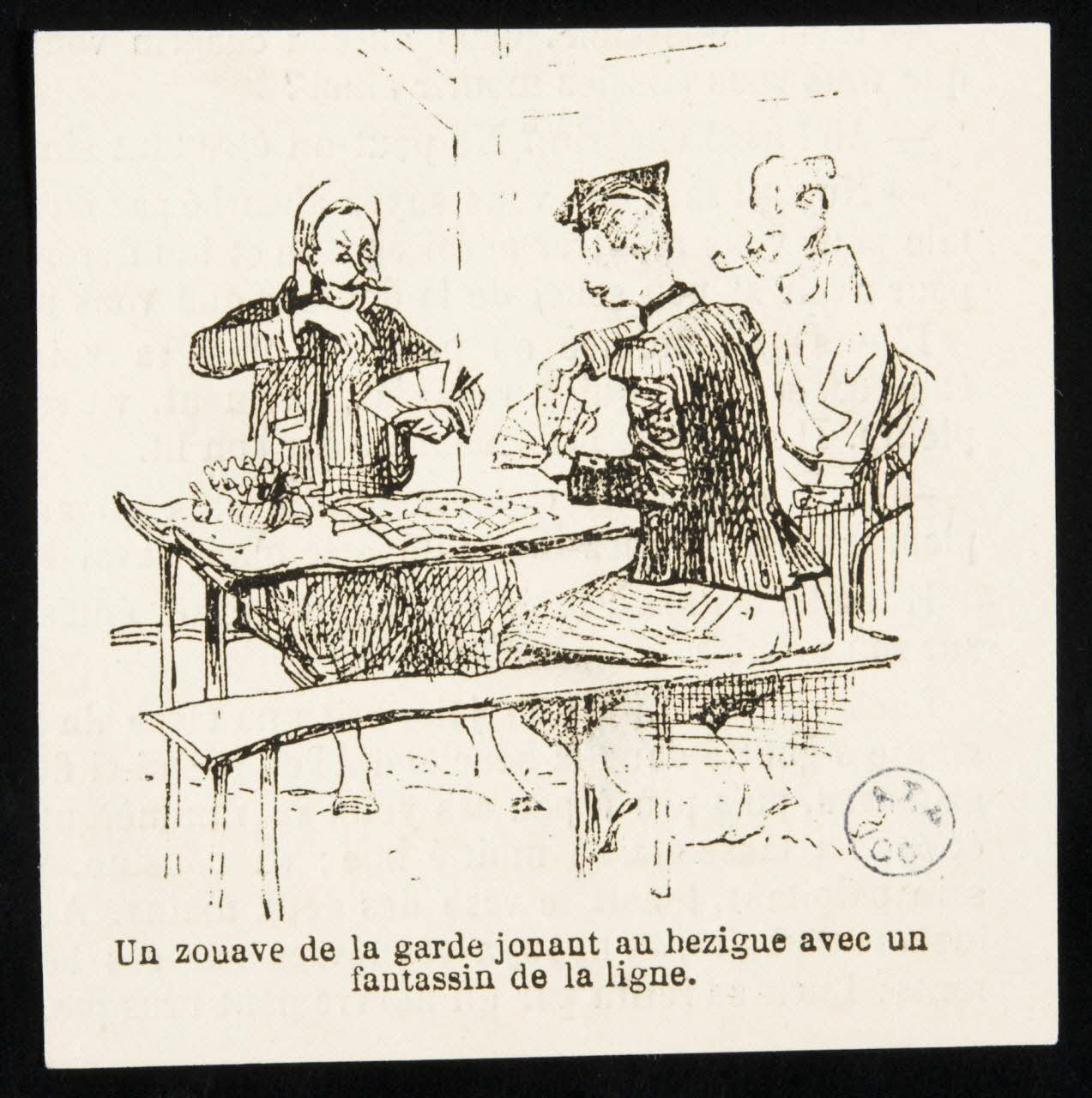 illustration Un zouave de la garde jouant au bezigue avec un  fantassin de la ligne. 1950.9.60 Photo