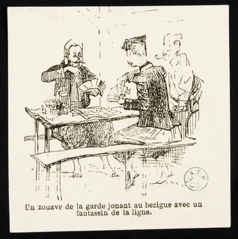 illustration Un zouave de la garde jouant au bezigue avec un  fantassin de la ligne. 1950.9.60 Photo