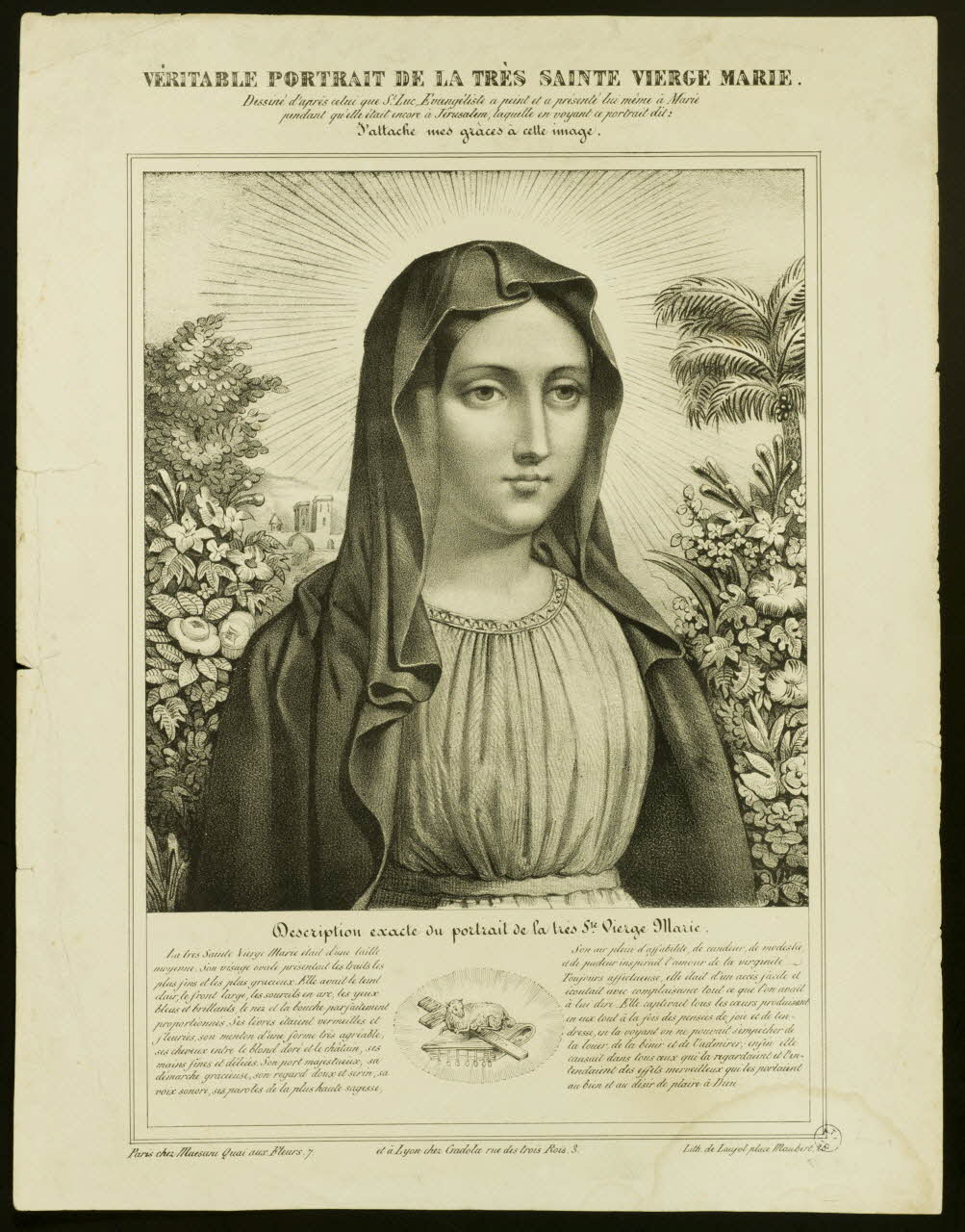 estampe VERITABLE PORTRAIT DE LA TRES SAINTE VIERGE MARIE. 1951.16.103 Photo