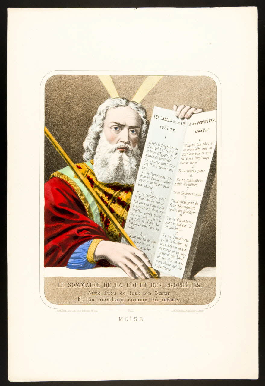 Bernasconi ; Jean-Frédéric Wentzel estampe LE SOMMAIRE DE LA LOI ET DES PROPHETES.  Aime Dieu de tout ton Cœur  Et ton prochain comme toi-même  MOÏSE. Rhône-Alpes, France 1860 1951.16.110 Photo