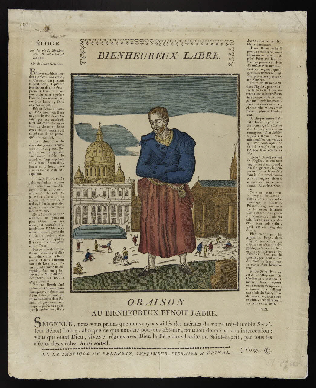 Pellerin imagerie ancienne BIENHEUREUX LABRE. Lorraine, France 1824 1951.16.13 Photo