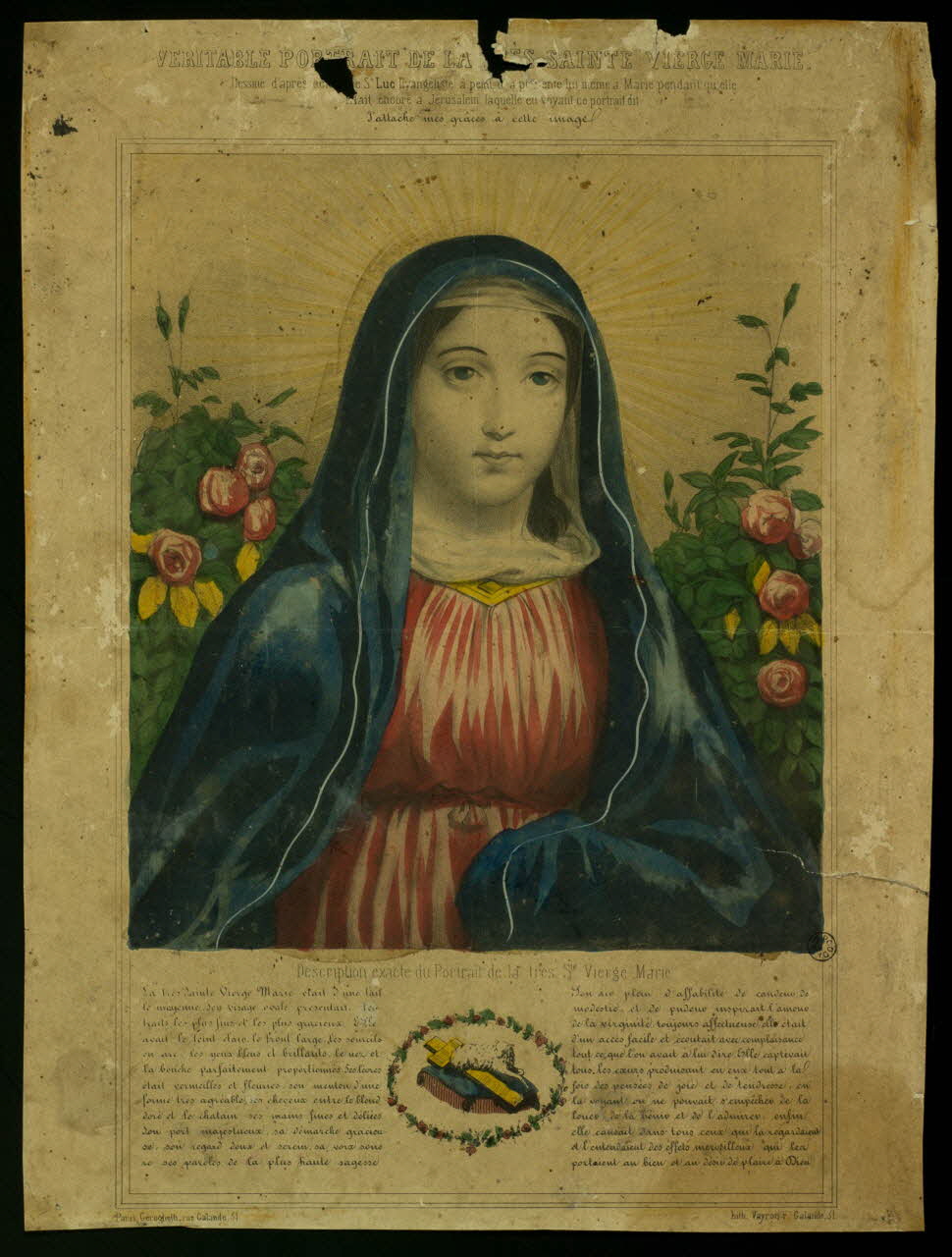 estampe VERITABLE PORTRAIT DE LA SAINTE VIERGE MARIE. 1951.16.158 Photo