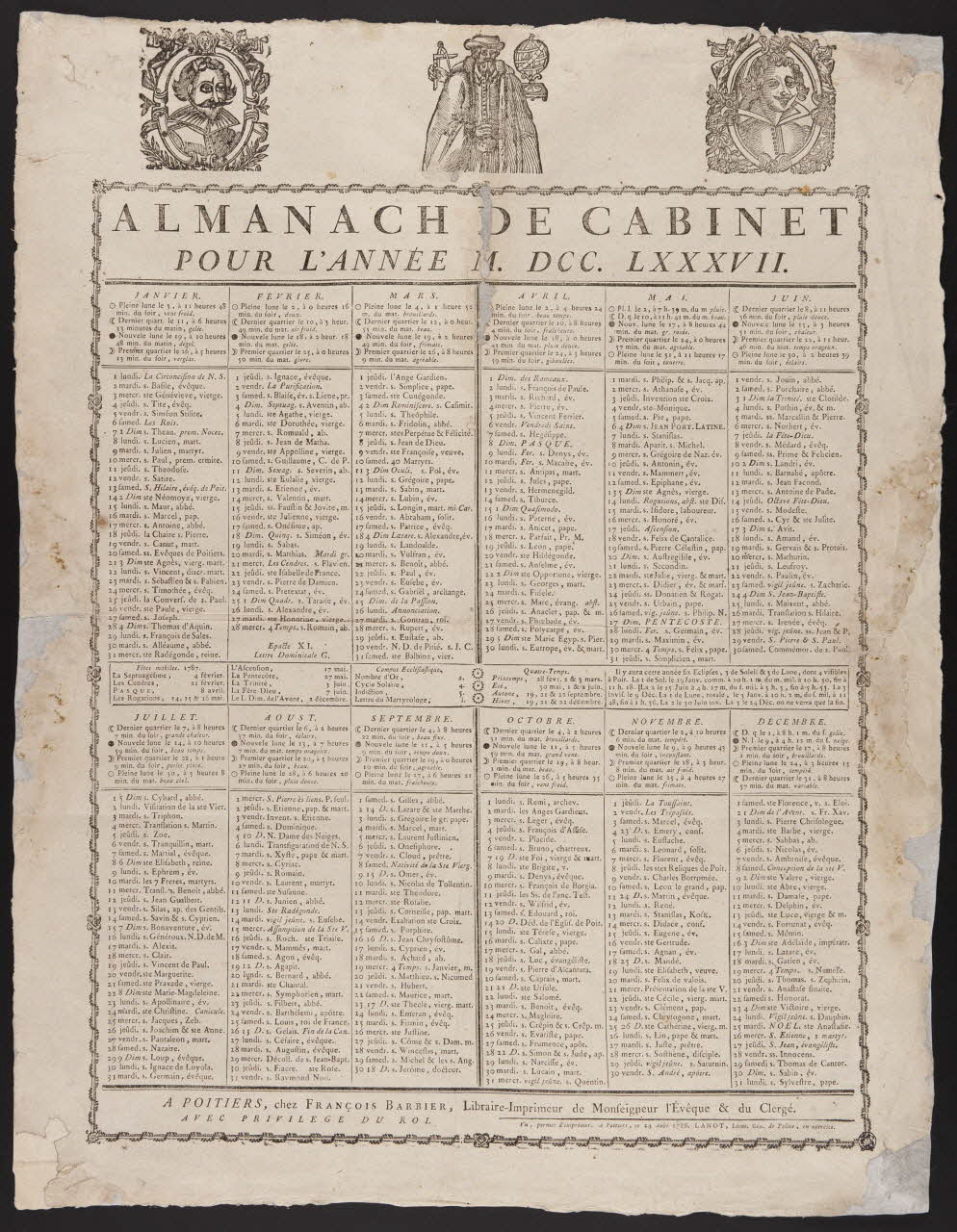 Barbier François imagerie ancienne ALMANACH DE CABINET  POUR L'ANNEE M. DCC. LXXXVII. Poitiers 1786 1951.16.243 Photo