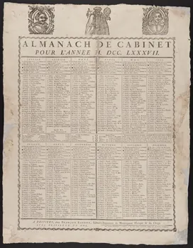 Barbier François imagerie ancienne ALMANACH DE CABINET  POUR L'ANNEE M. DCC. LXXXVII. Poitiers 1786 1951.16.243 Photo