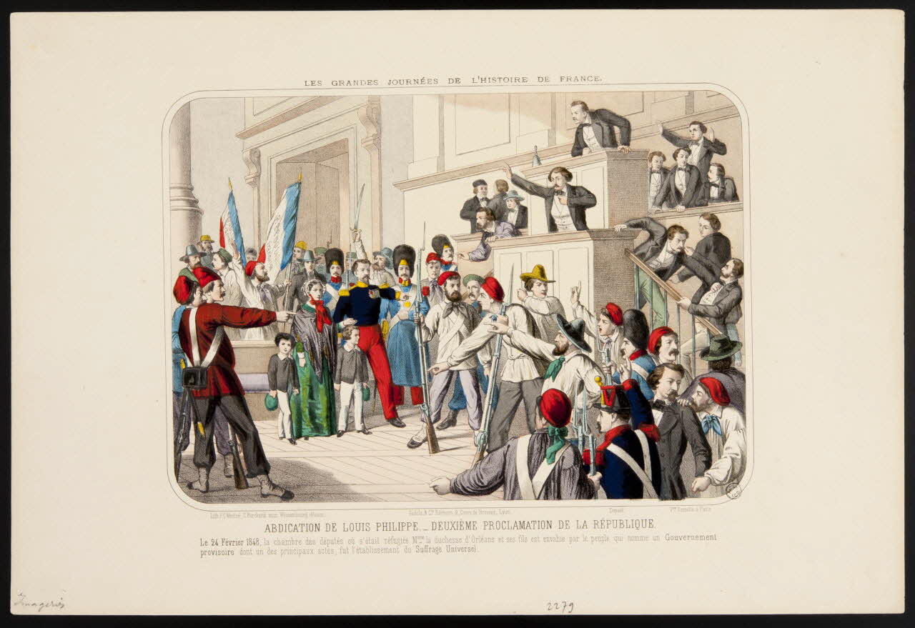 estampe LES GRANDES JOURNEES DE L'HISTOIRE DE FRANCE.  ABDICATION DE LOUIS-PHILIPPE. - DEUXIEME PROCLAMATION DE LA REPUBLIQUE. 1951.16.260 Photo