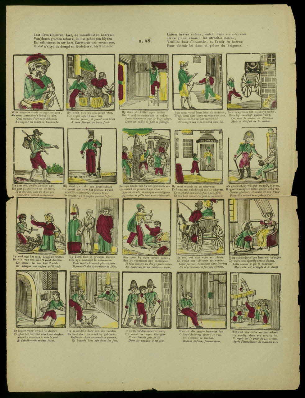 estampe Laissez braves enfans, entre dans vos mémoires  De ce grand assassin les atrocités noires  Veuillez haïr, Cartouche, et l'avoir en horreur  Pour obtenir les dons et grâces du Seigneur. 1951.16.282 Photo