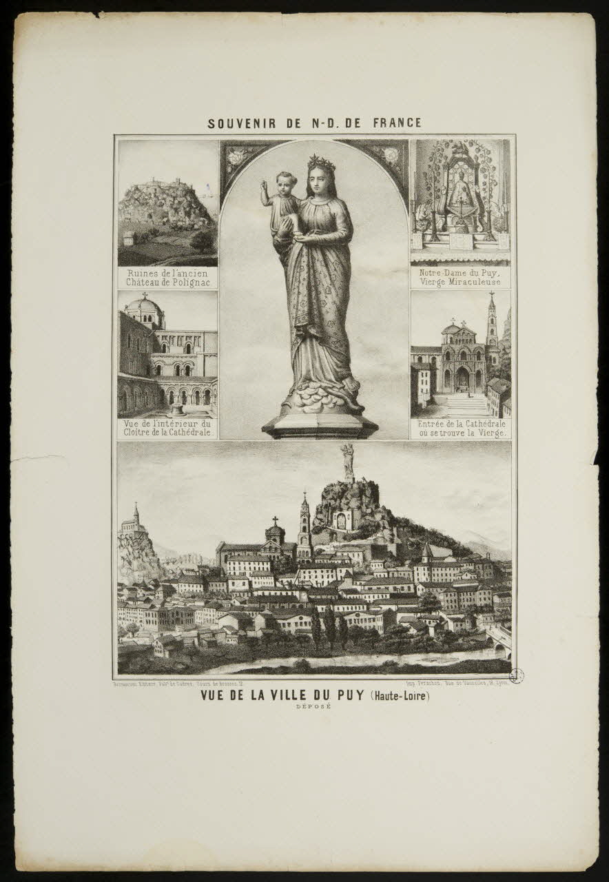 estampe SOUVENIR DE N-D. DE FRANCE  VUE DE LA VILLE DU PUY (Haute-Loire) 1951.16.94 Photo