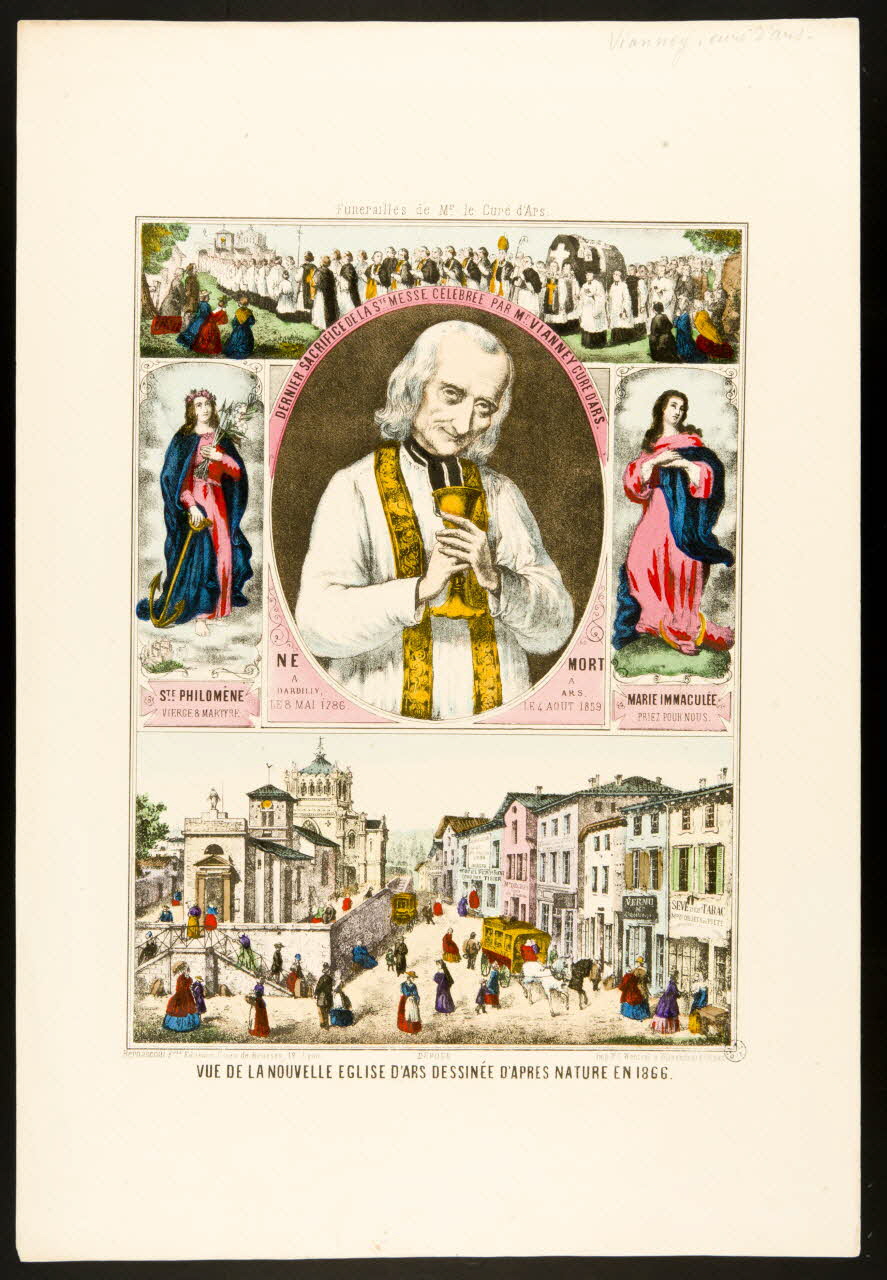 estampe Funérailles de Mr. Le Curé d'Ars.  VUE DE LA NOUVELLE EGLISE D'ARS DESSINEE D'APRES NATURE EN 1866. 1951.16.96 Photo