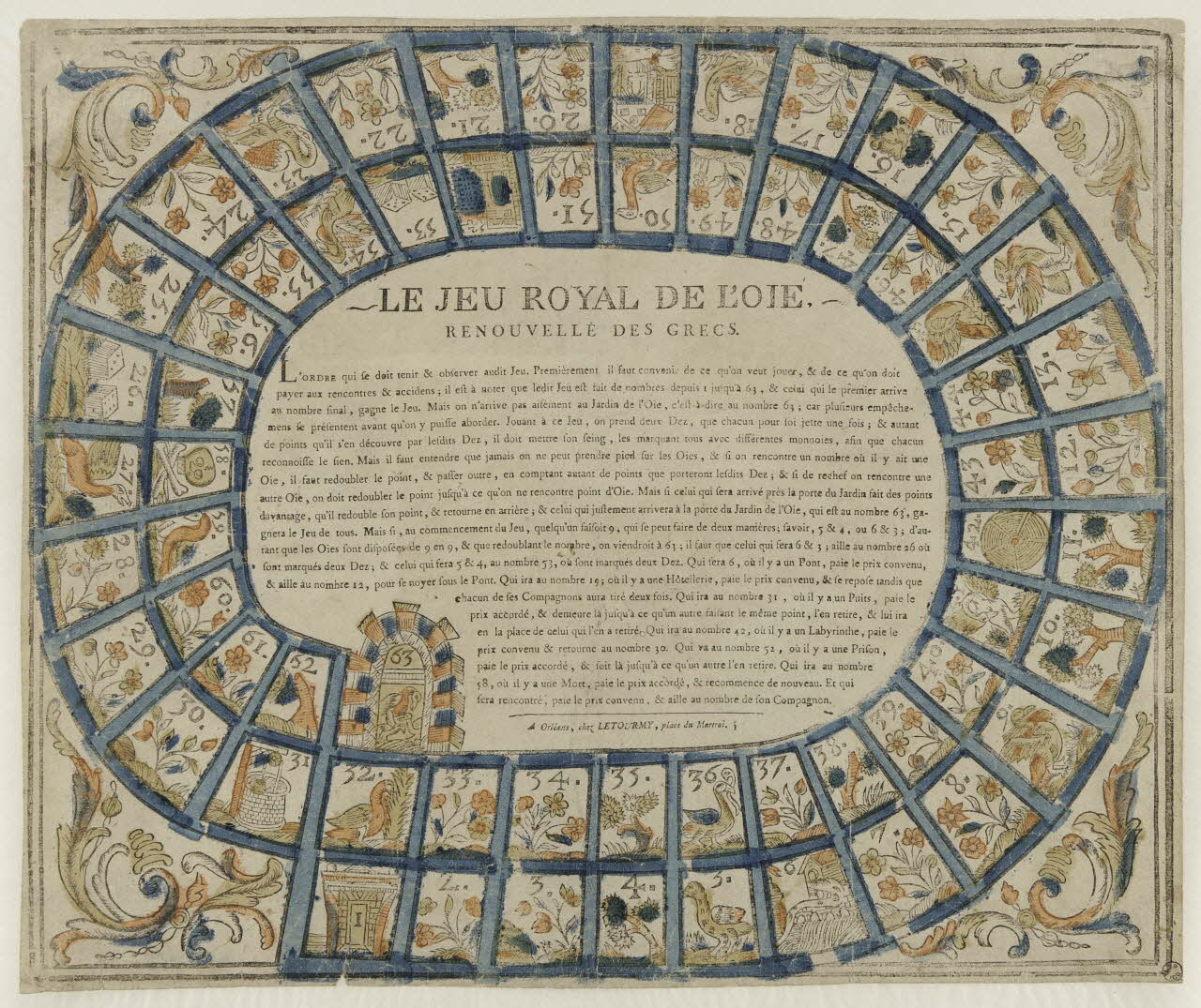 jeu de l'oie LE JEU ROYAL DE L'OIE,  RENOUVELLE DES GRECS. 1951.31.15 Photo Mucem