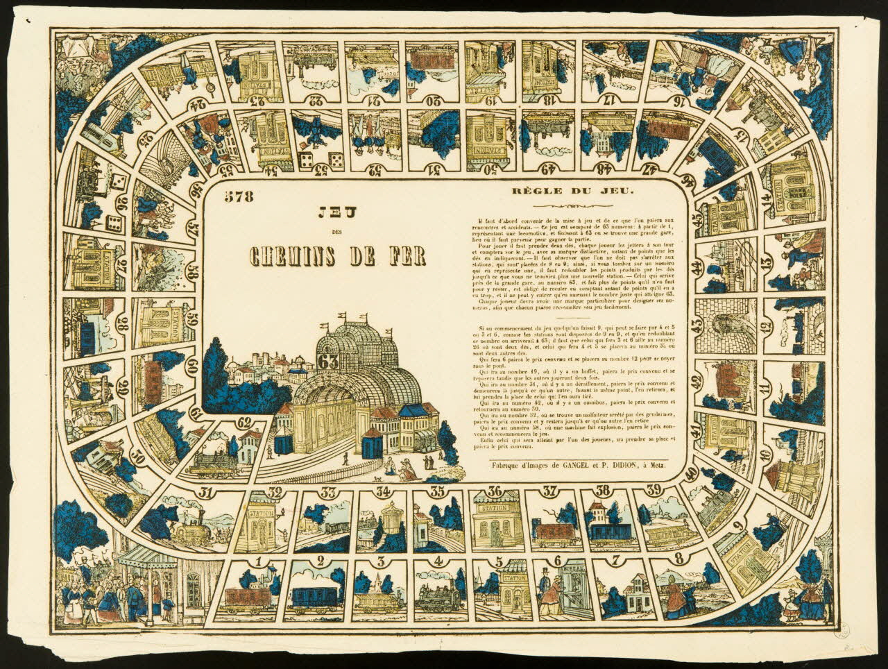 Gangel et Didion estampe JEU  DES  CHEMINS DE FER Metz 1858-1868 1951.33.5 Photo