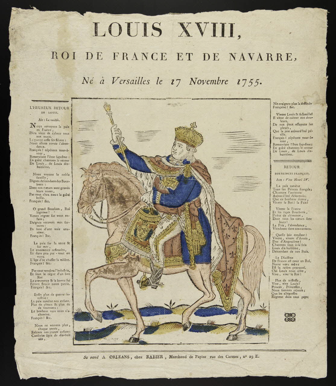 Michel Rabier-Boulard imagerie ancienne LOUIS XVIII,  ROI DE FRANCE ET DE NAVARRE,  Né à Versailles le 17 Novembre 1755. Orléans 1815-1842 1951.42.19 Photo