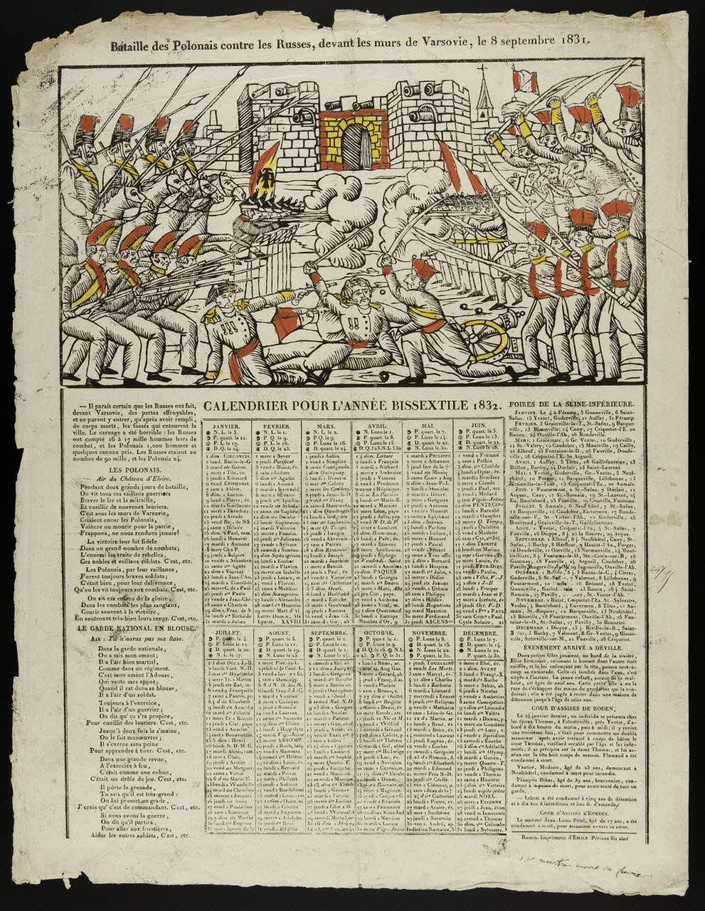 Emile Périaux imagerie ancienne Bataille des Polonais contre les Russes, devant les murs de Varsovie, le 8 septembre 1831. Rouen 1831 1951.42.20 Photo