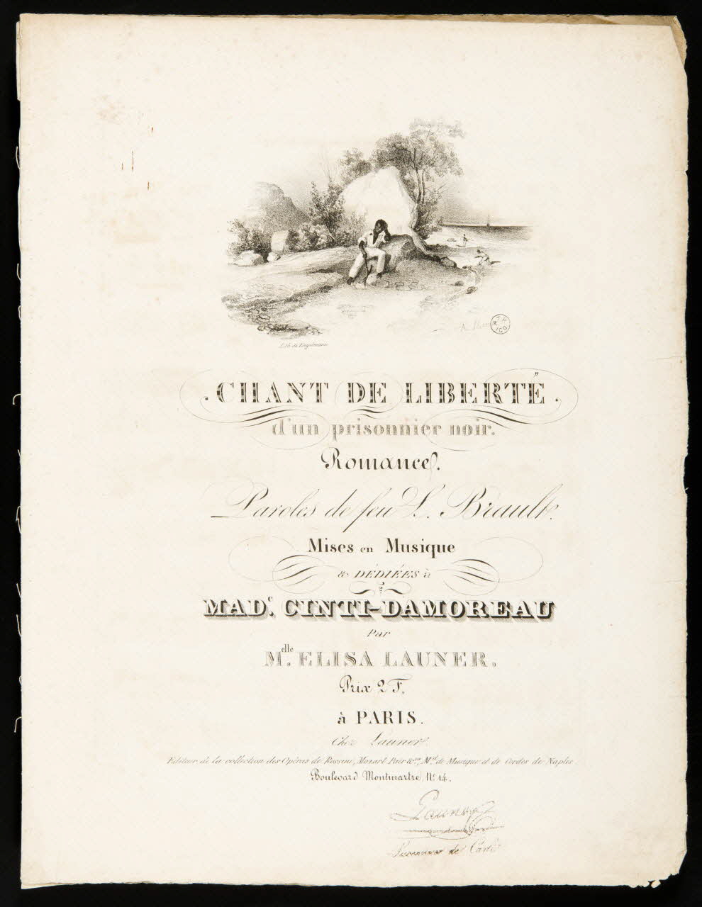 estampe CHANT DE LIBERTE  d'un prisonnier noir.  Romance. 1951.65.84 Photo