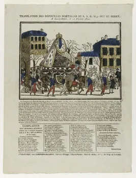 Jacques-Pierre Garnier-Allabre ; Jean-François Lacombe imagerie ancienne TRANSLATION DES DEPOUILLES MORTELLES DE S.A.R. M.gr DUC DE BERRY, A Saint-Denis, le 22 Février 1820 Chartres 1820-1821 1951.72.11  Photo Mucem