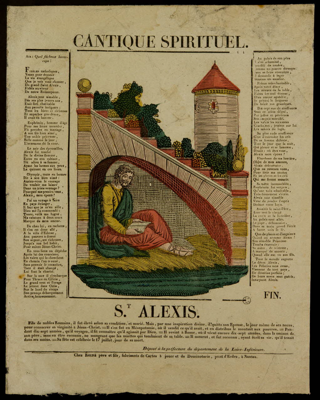 Pierre Vincent Roiné ; Philibert Roiné imagerie ancienne CANTIQUE SPIRITUEL.  ST. ALEXIS. Nantes 1823-1826 1951.72.43 Photo